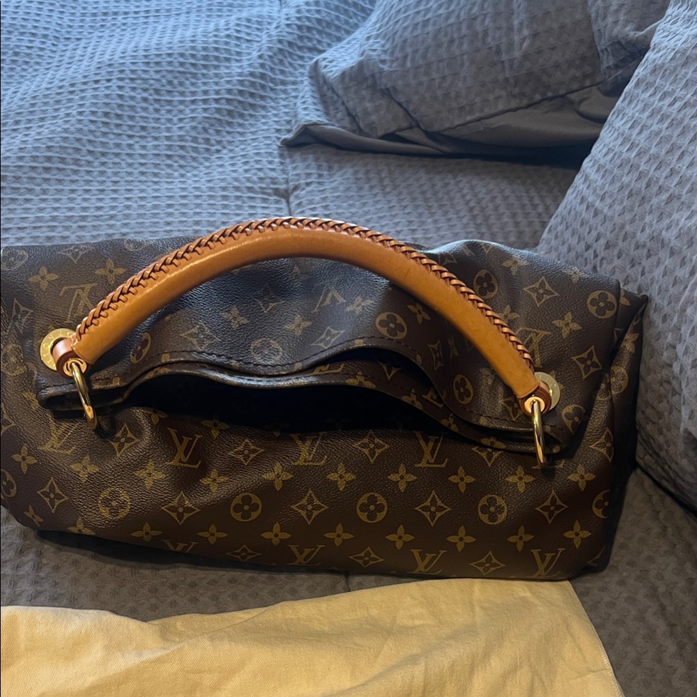 Louis Vuitton Dark Brown Monogram Bag with Braided Tan Handle